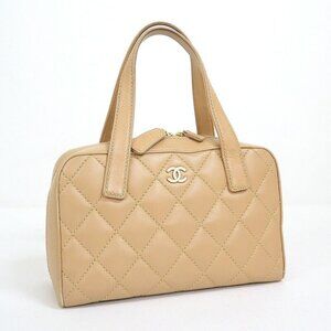 Chanel Mini Boston Bag Wild Stitch Leather Brown Beige Gold